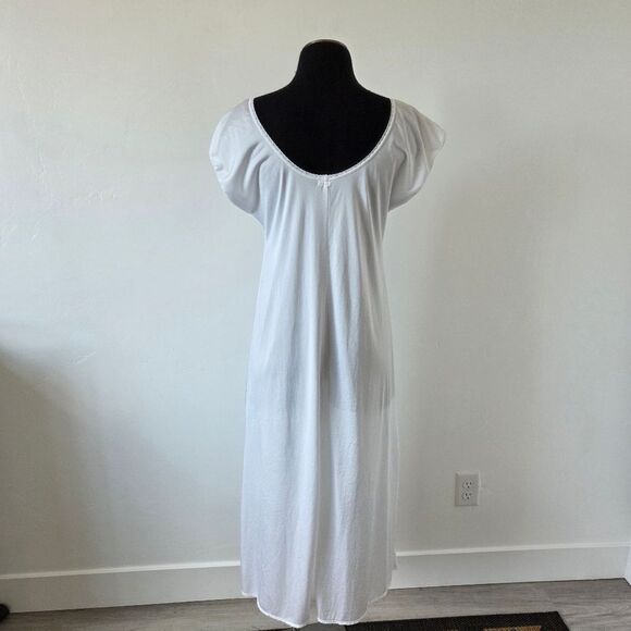 White Satin Maxi Length Slip Cap Sleeve Lace Trim Temple Ordinance Pocket Small - Picture 5 of 11